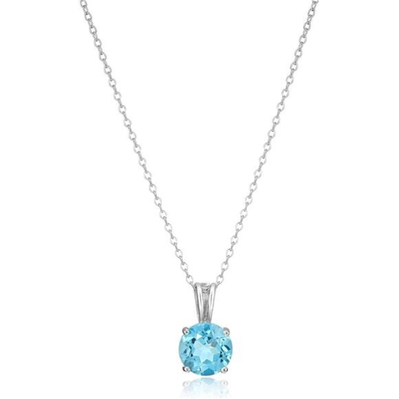 Sterling Silver Round Cut Birthstone Pendant Necklace 18" - Picture 1 of 4